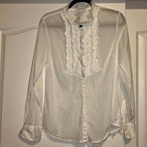 2010 J Crew tuxedo pintucked ruffle front button down shirt woman's size 8